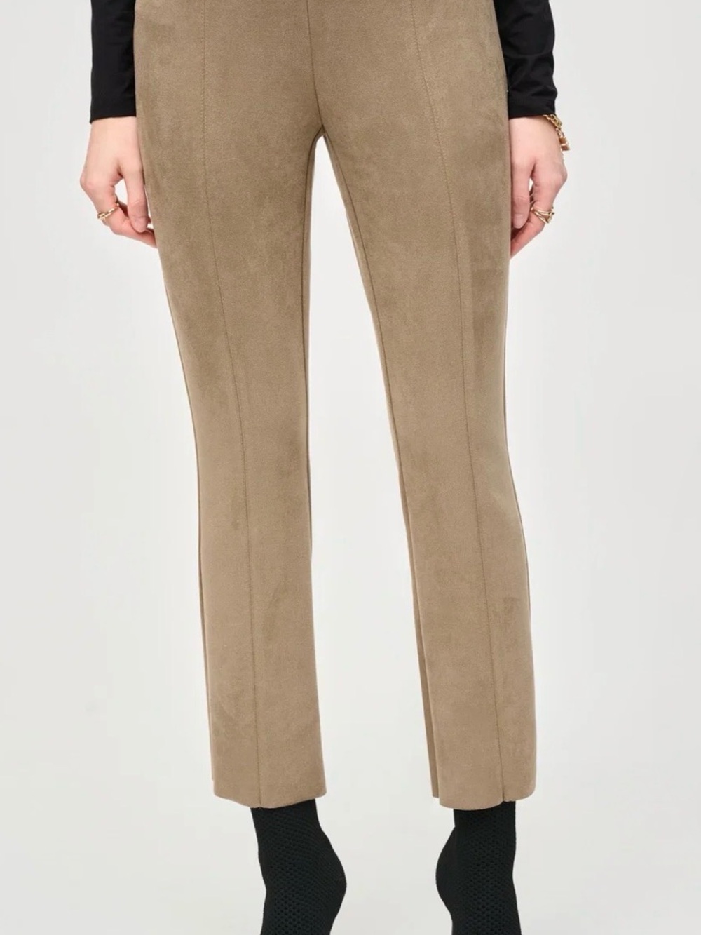 Joseph Ribkoff Plaid Jacket Scuba Flared suede pants -java